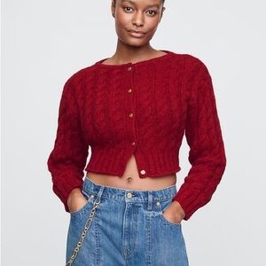 Cult Gaia Red Cable Knit Cardigan
